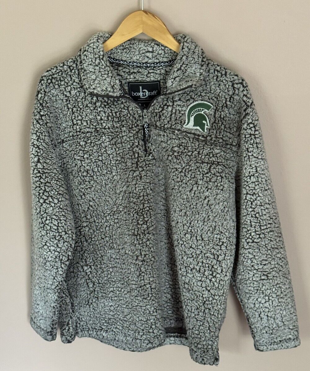 Boxer Craft 1/4 Zip Pullover Jacket Size L Michigan Spartans Charcoal Fleece